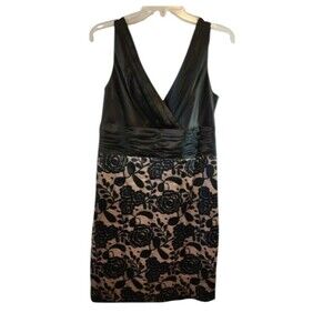 EVAN PICONE DRESS BLACK  VNECK SLEEVELESS SIZE 12  WAIST RUCHING COCKTAIL